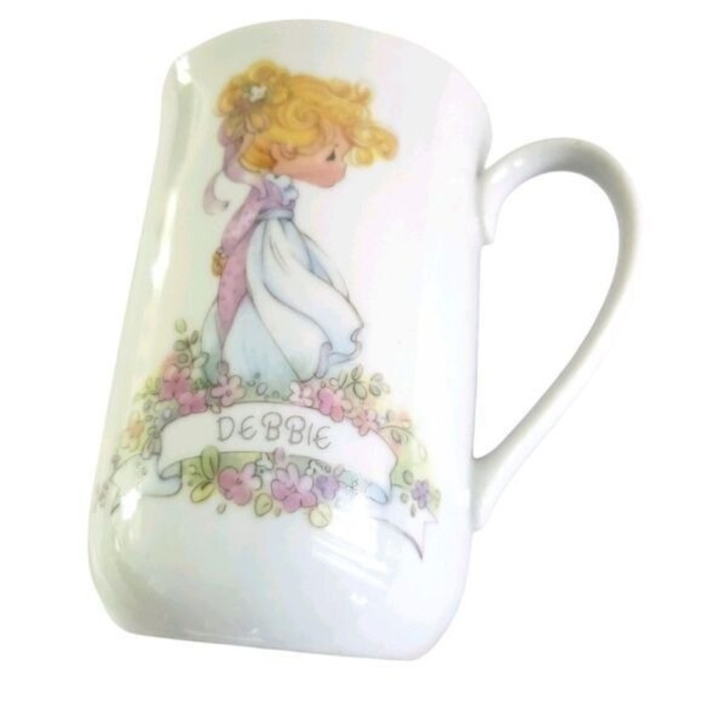 Vintage 1989 Precious Moments Debbie Name Mug Coffee Cup Enesco Floral Lavender